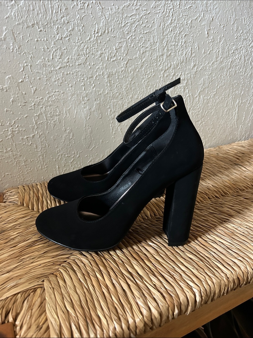 Madden Girl Black Ankle-Strap Block Heels